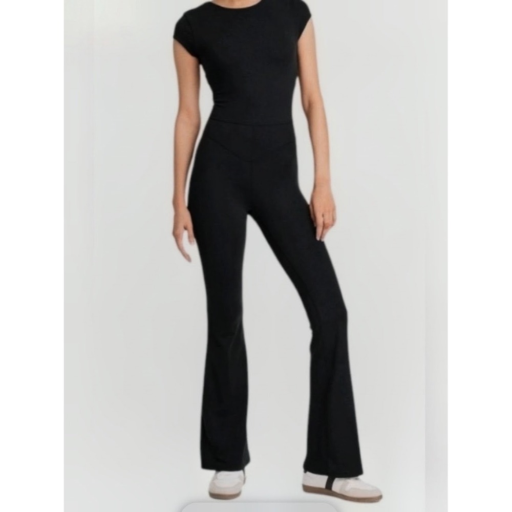 JoyLab Womens Knit Low-Back Flare Active Bodysuit Black Large Jumpsuit - Picture 5 of 5